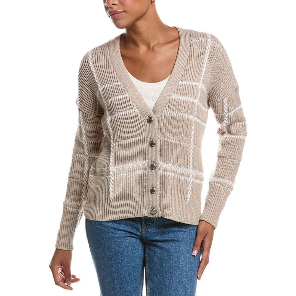Autumn Cashmere Womens  Plaid Shaker Cardigan, Brown